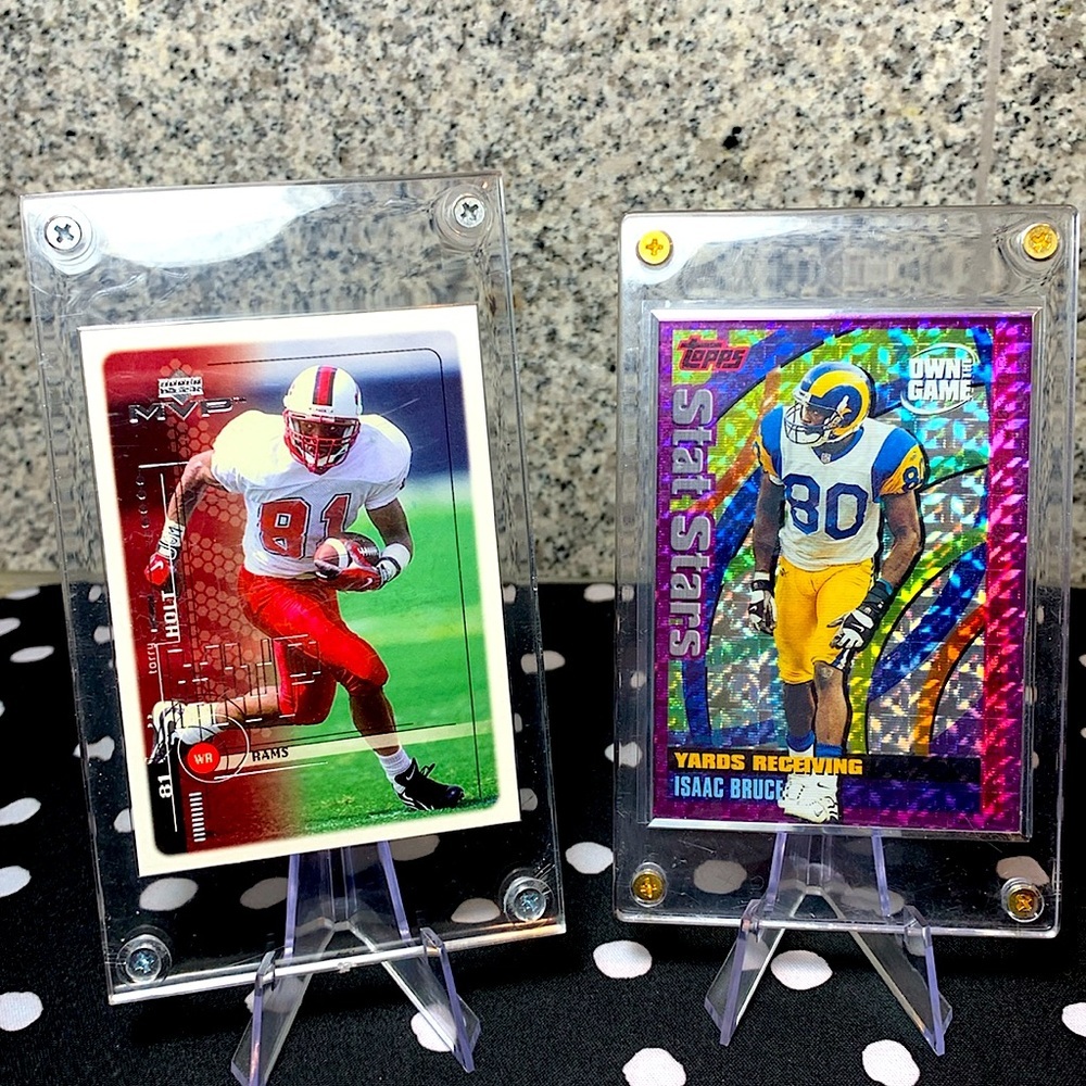 Isaac Bruce Stat Stars & Torry Holt Rookie Card STL LA Rams HOF In Case Nice!!